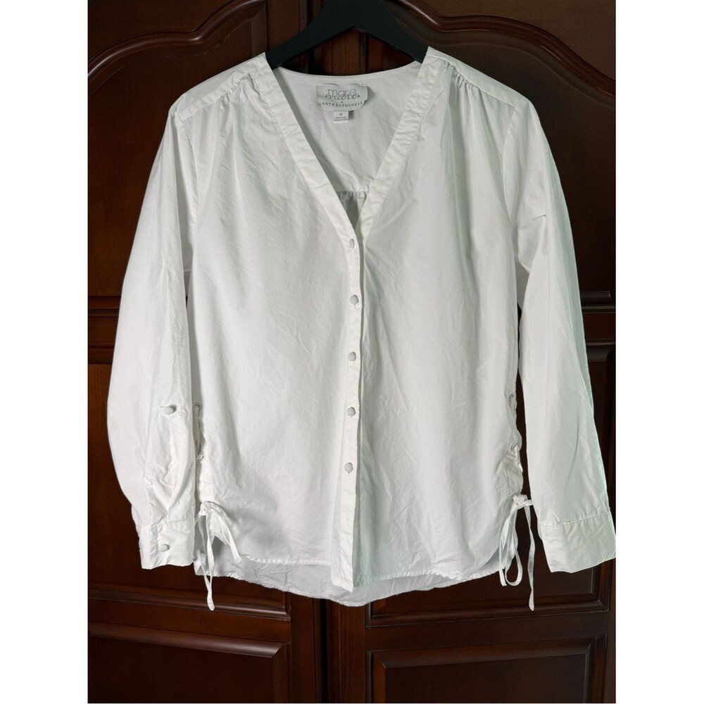 Anthropologie x Mare Mare Henriette Lace-Up Tunic Button-Down Shirt White Medium